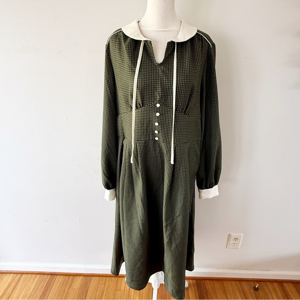 Simple Retro NWOT Women Plaid Babydoll Collared Dress Large 40s 50s Academia